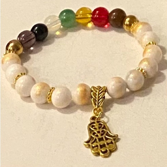 NEW White Jade bead bracelet with Chakra beads - Picture 1 of 2